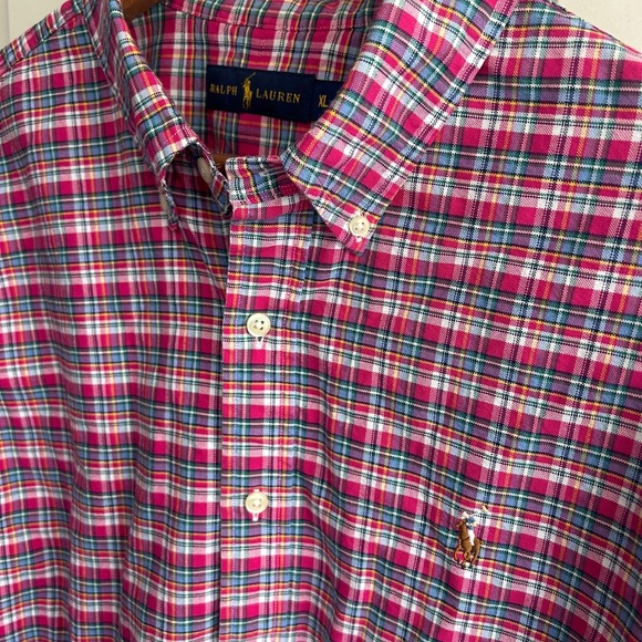 EUC like new Ralph Lauren Pink and Blue plaid Casual Button Down Shirt size XL - Picture 1 of 7